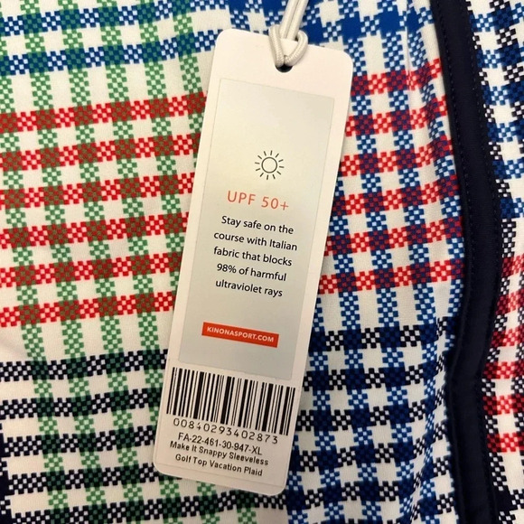 Kinona Make it Snappy Sleeveless Golf Top Vacation Plaid Sun Protection Size XL - Picture 9 of 12